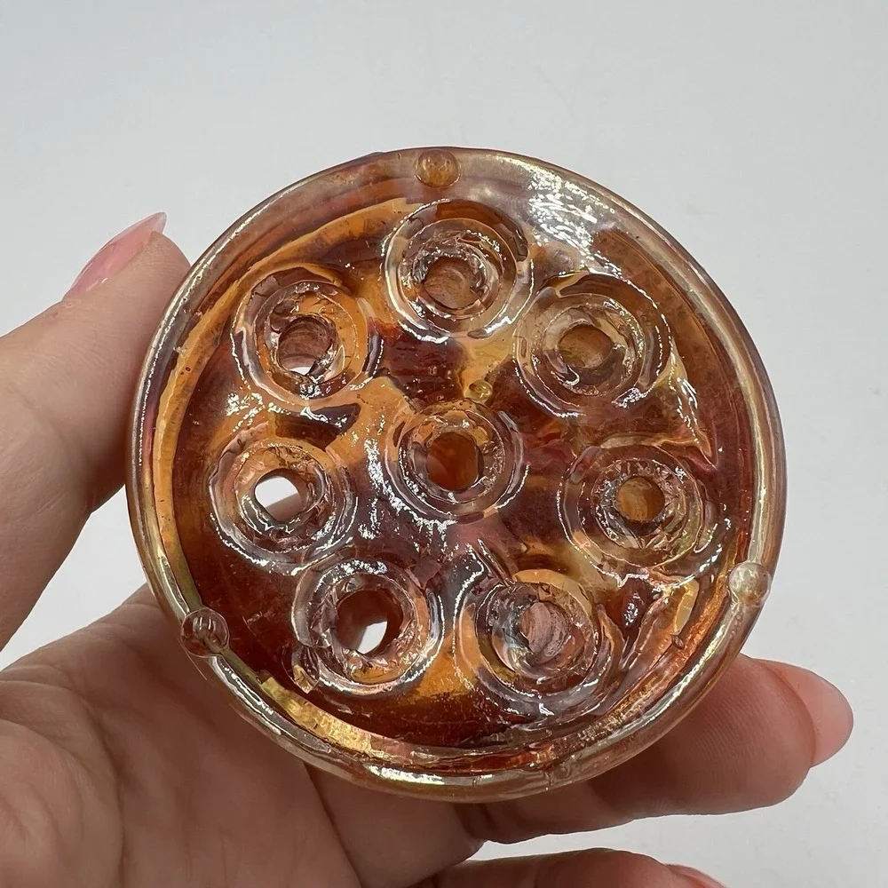 Vintage Carnival Glass Flower Frog‎ – Iridescent 8-Hole Insert